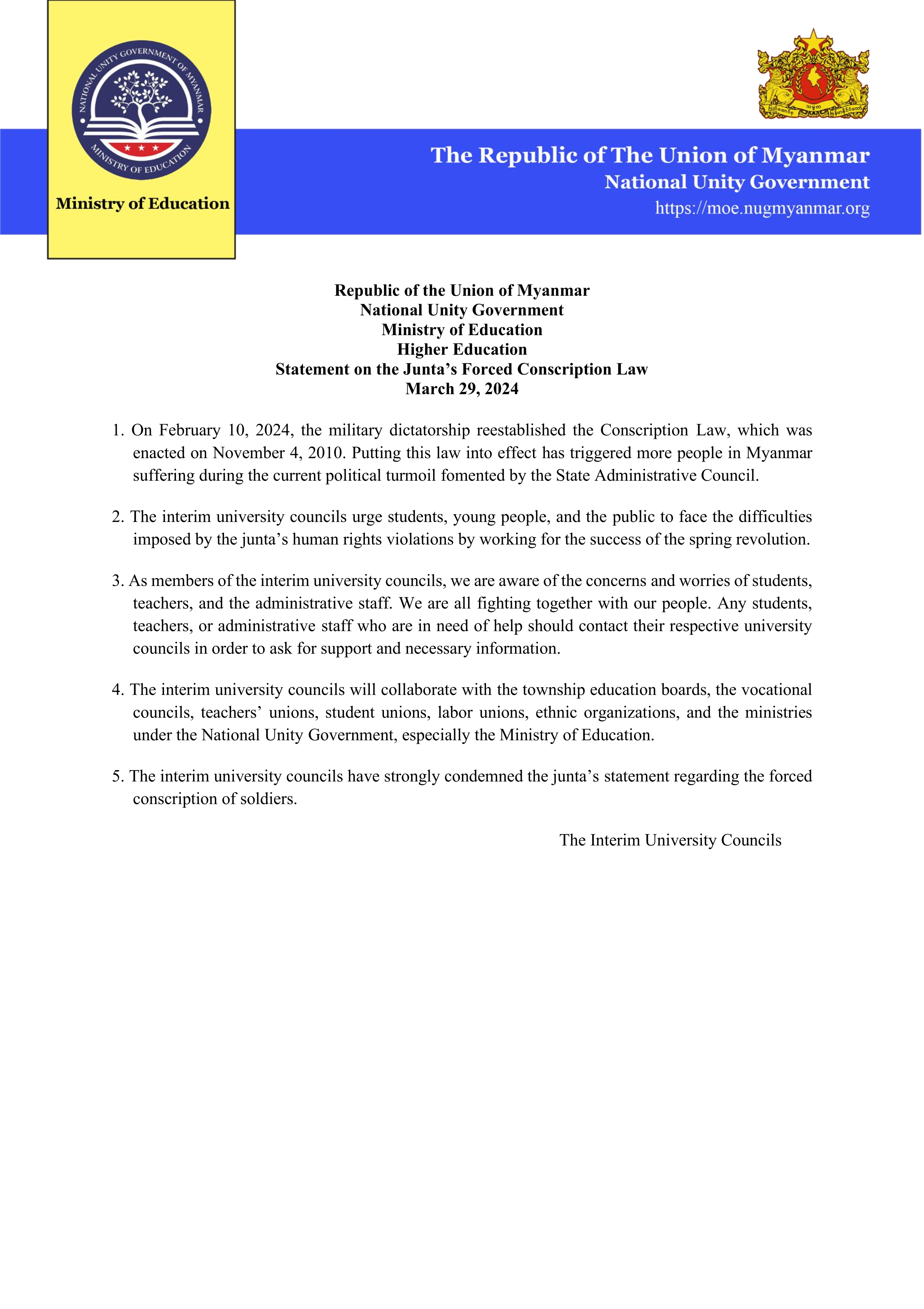 ပညာရေးဝန်ကြီးဌာန https://moe.sjmyanmar.com/en/announcements/announcement-2024-03-29/