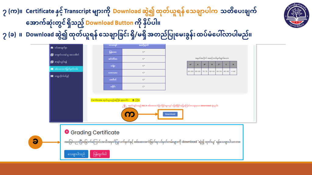 ပညာရေးဝန်ကြီးဌာန https://moe.sjmyanmar.com/basic_educational_announcements/beca-result-guide-2024/