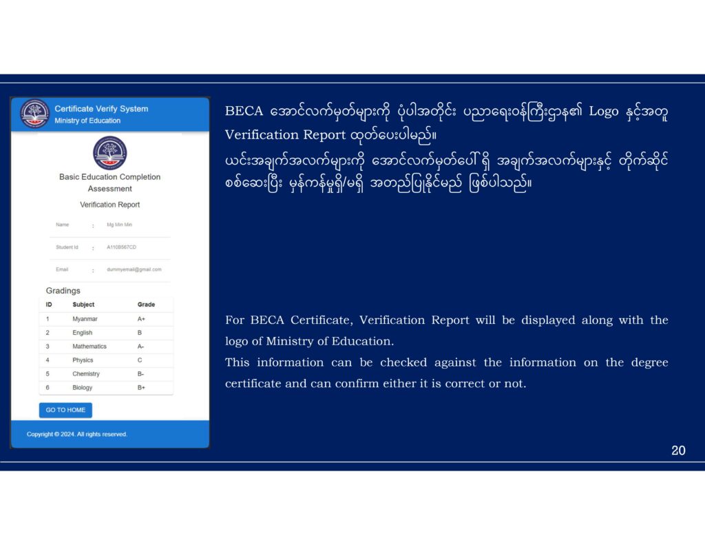 ပညာရေးဝန်ကြီးဌာန https://moe.sjmyanmar.com/message-to-people/certificate-verify-system/