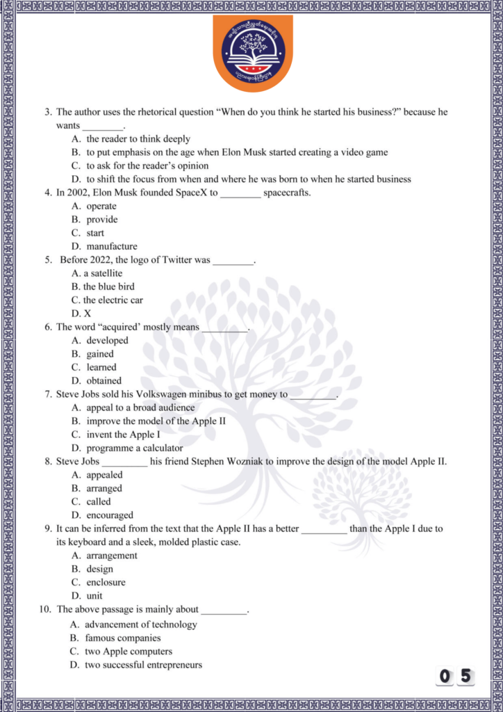 ပညာရေးဝန်ကြီးဌာန https://moe.sjmyanmar.com/be/sample-questions/2025/english/