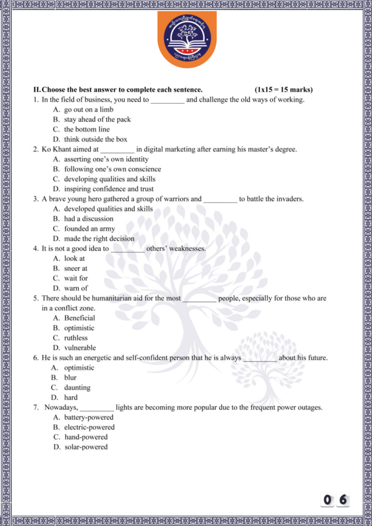 ပညာရေးဝန်ကြီးဌာန https://moe.sjmyanmar.com/be/sample-questions/2025/english/