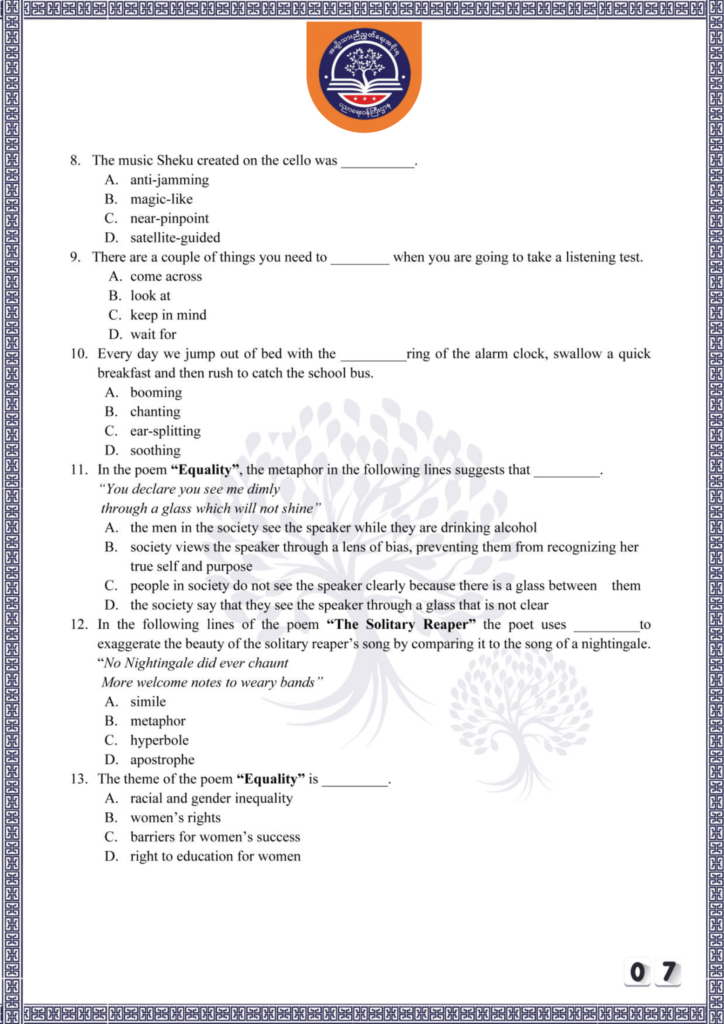 ပညာရေးဝန်ကြီးဌာန https://moe.sjmyanmar.com/be/sample-questions/2025/english/