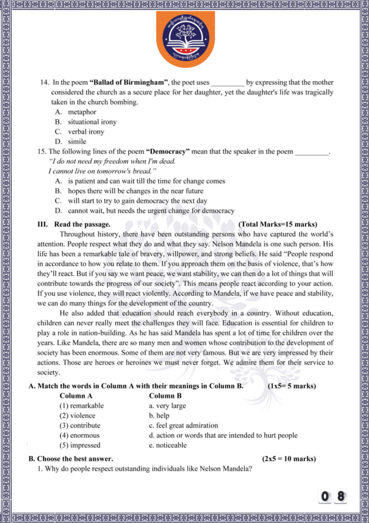 ပညာရေးဝန်ကြီးဌာန https://moe.sjmyanmar.com/be/sample-questions/2025/english/