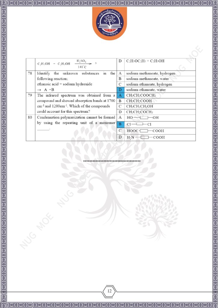 ပညာရေးဝန်ကြီးဌာန https://moe.sjmyanmar.com/msg-to-people/beca-sample-question-chemistry-2026/