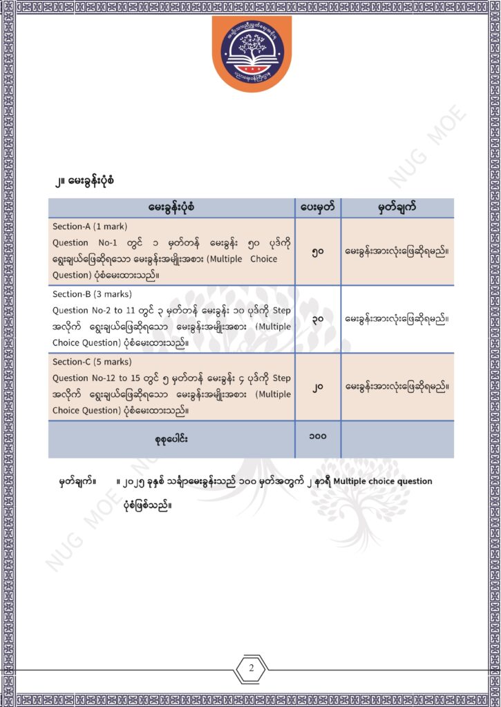 ပညာရေးဝန်ကြီးဌာန https://moe.sjmyanmar.com/msg-to-people/beca-sample-question-2026-maths/